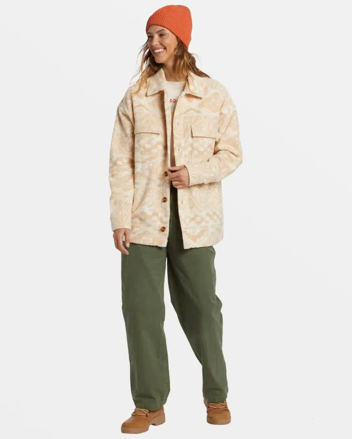 Billabong Happy Camper Shacket Button Sweater Wet Sand Womens Tops Billabong Happy Camper Shacket Button Sweater Wet Sand Womens Tops
