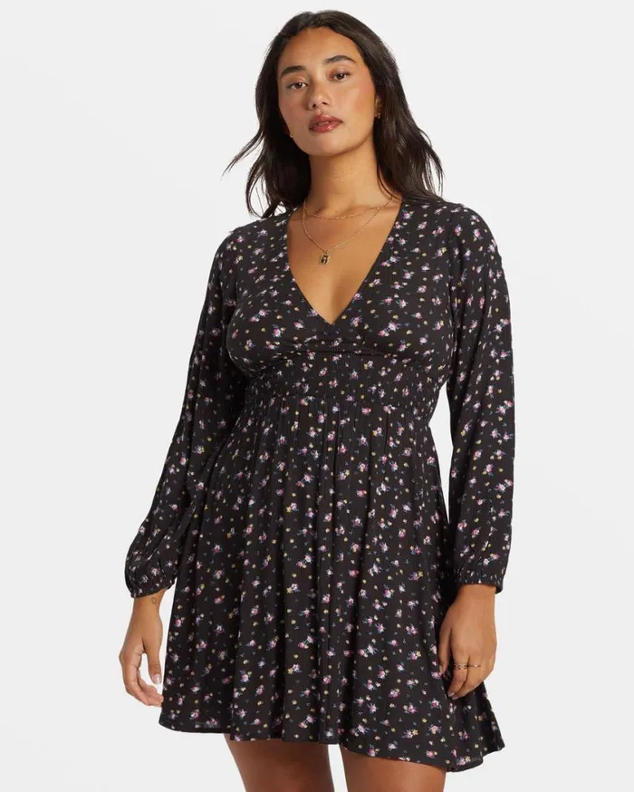 Billabong In Ur Dreams LongSleeve Mini Dress Black Sands Womens Dresses
