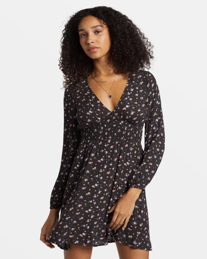 Billabong In Ur Dreams LongSleeve Mini Dress Black Sands Womens Dresses