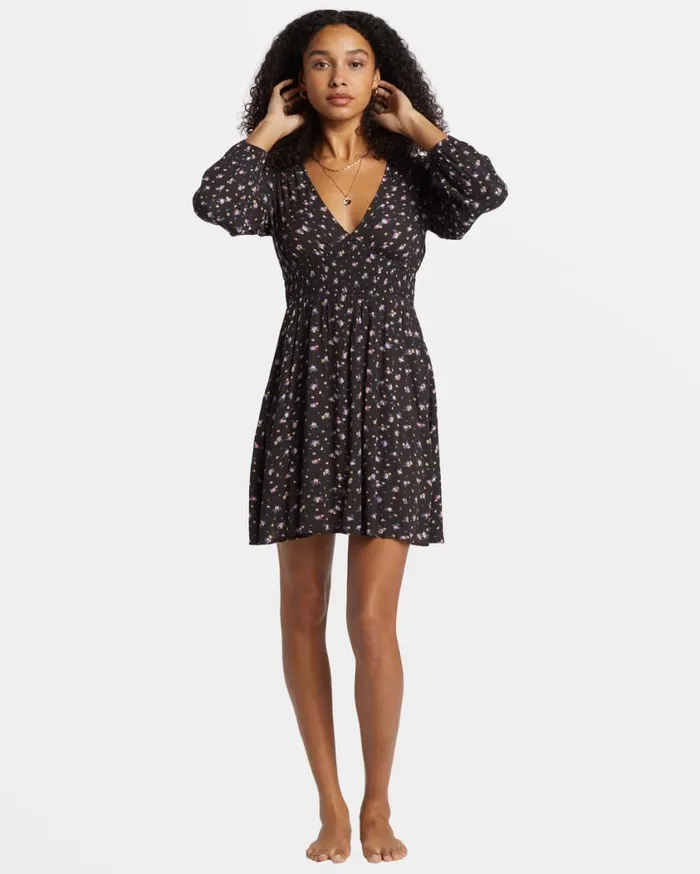 Billabong In Ur Dreams LongSleeve Mini Dress Black Sands Womens Dresses