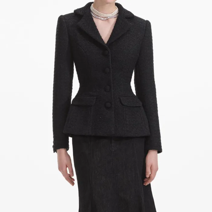 Black Boucle Jacket Women Self Portrait Outerwear