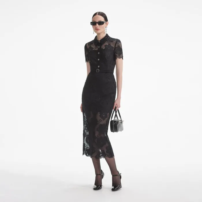 Black Lace Diamante Midi Dress Women Self Portrait Dresses Black Lace Diamante Midi Dress Women Self Portrait Dresses
