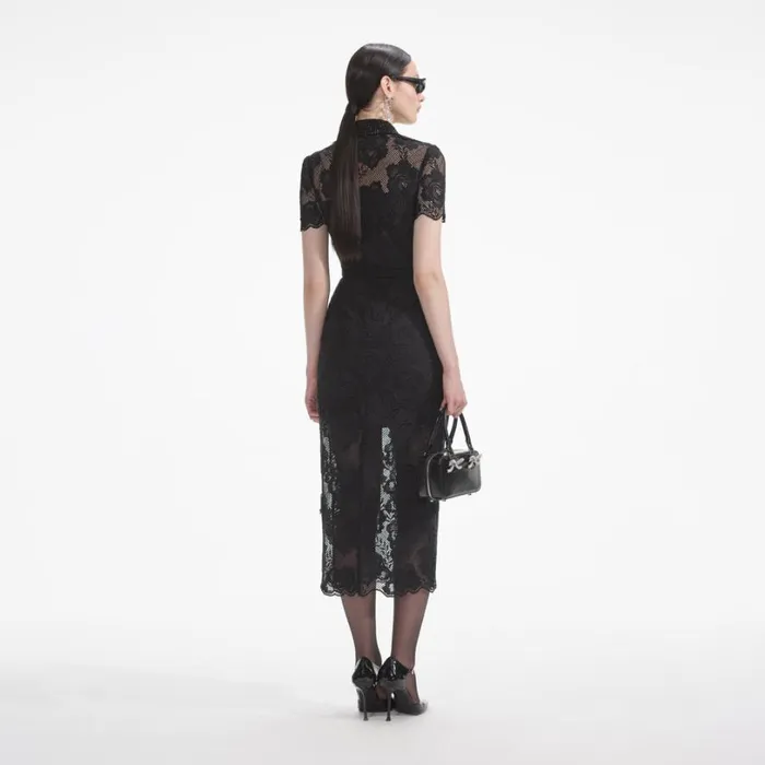 Black Lace Diamante Midi Dress Women Self Portrait Dresses Black Lace Diamante Midi Dress Women Self Portrait Dresses