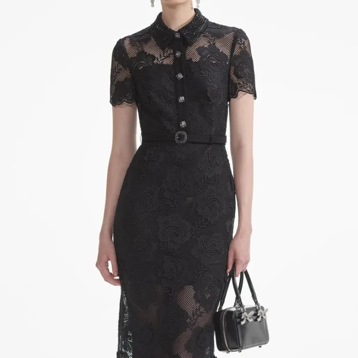 Black Lace Diamante Midi Dress Women Self Portrait Dresses Black Lace Diamante Midi Dress Women Self Portrait Dresses