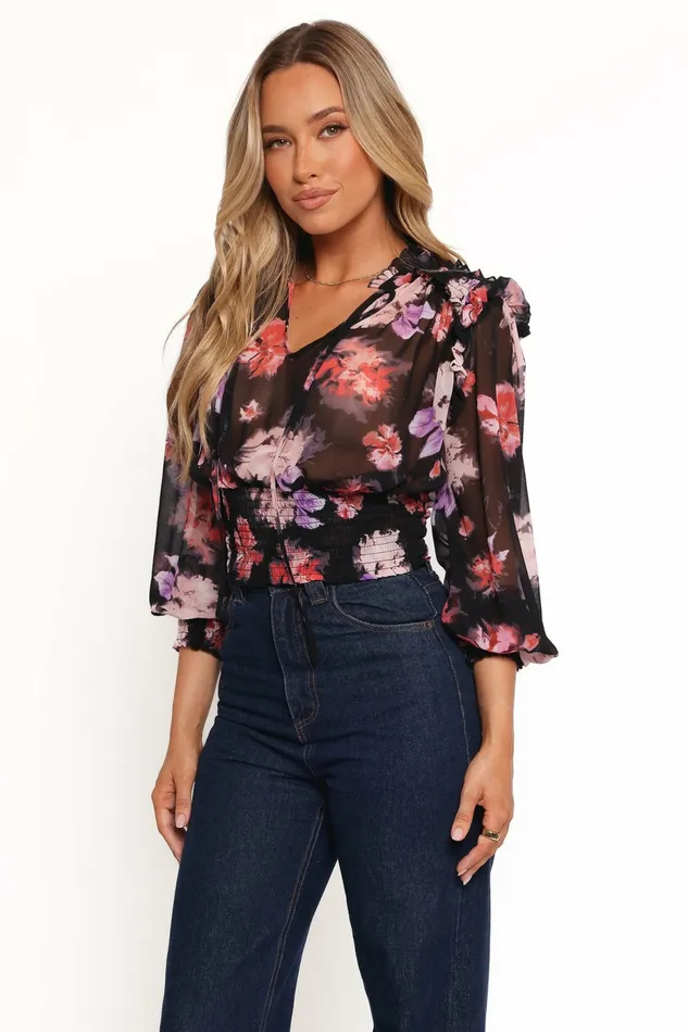 Blouses and Shirts Petal and Pup Women Cody Top Black Blurred Floral