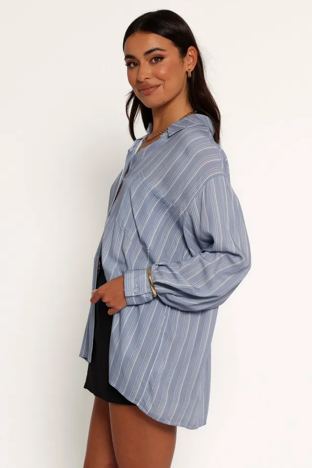 Blouses and Shirts Rixo Button Down Top Blue Stripe Petal and Pup Women
