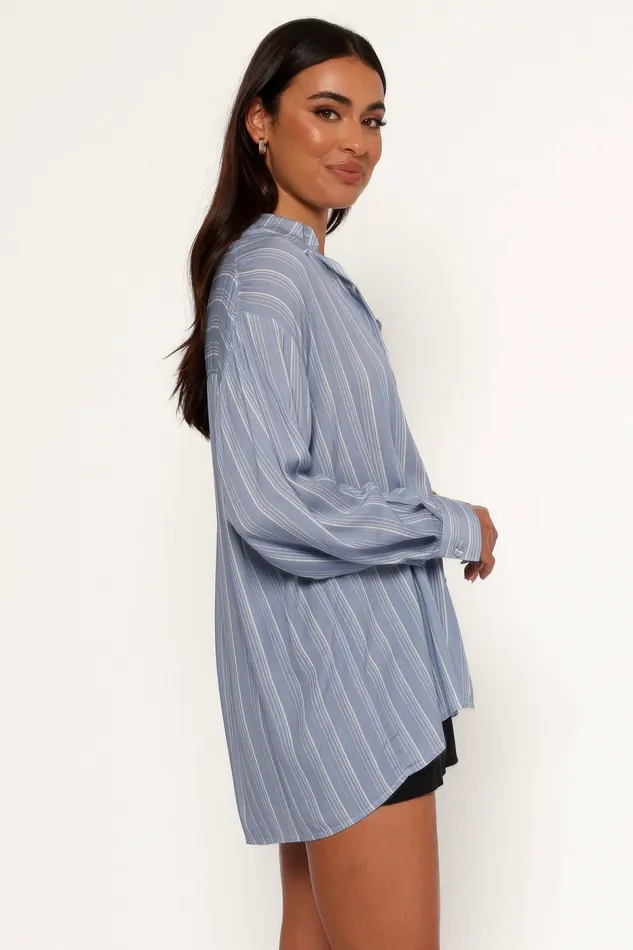 Blouses and Shirts Rixo Button Down Top Blue Stripe Petal and Pup Women