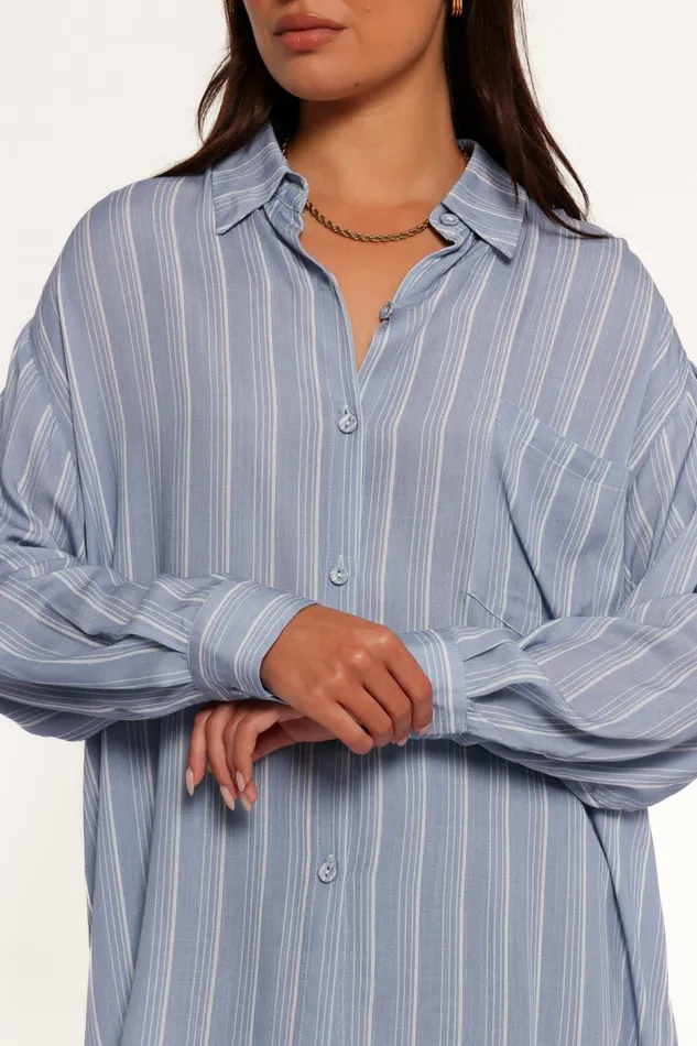 Blouses and Shirts Rixo Button Down Top Blue Stripe Petal and Pup Women