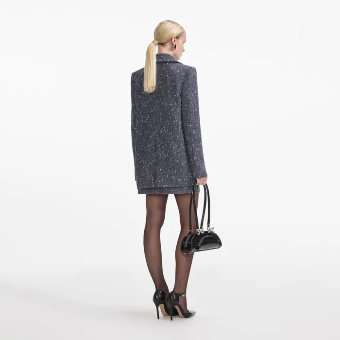 Blue Boucle Blazer Women Self Portrait Outerwear