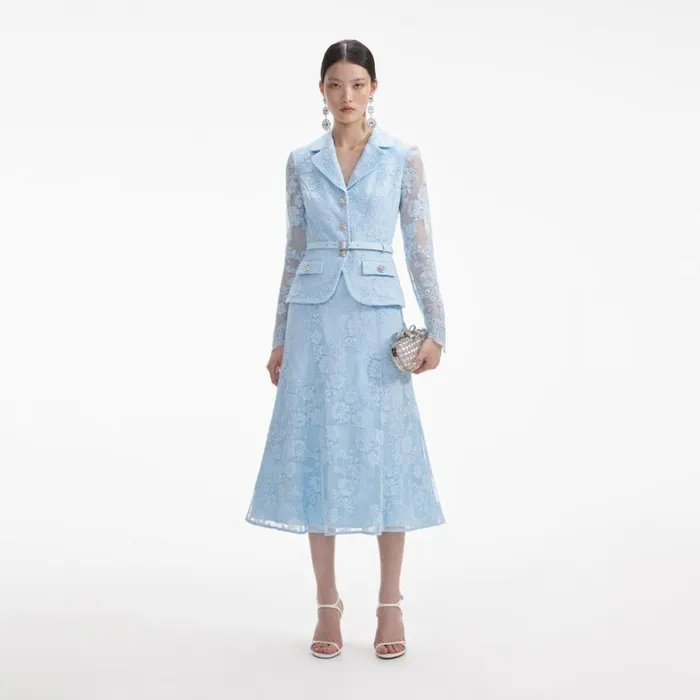Blue Lace Tailored Midi Dress Women Self Portrait Dresses