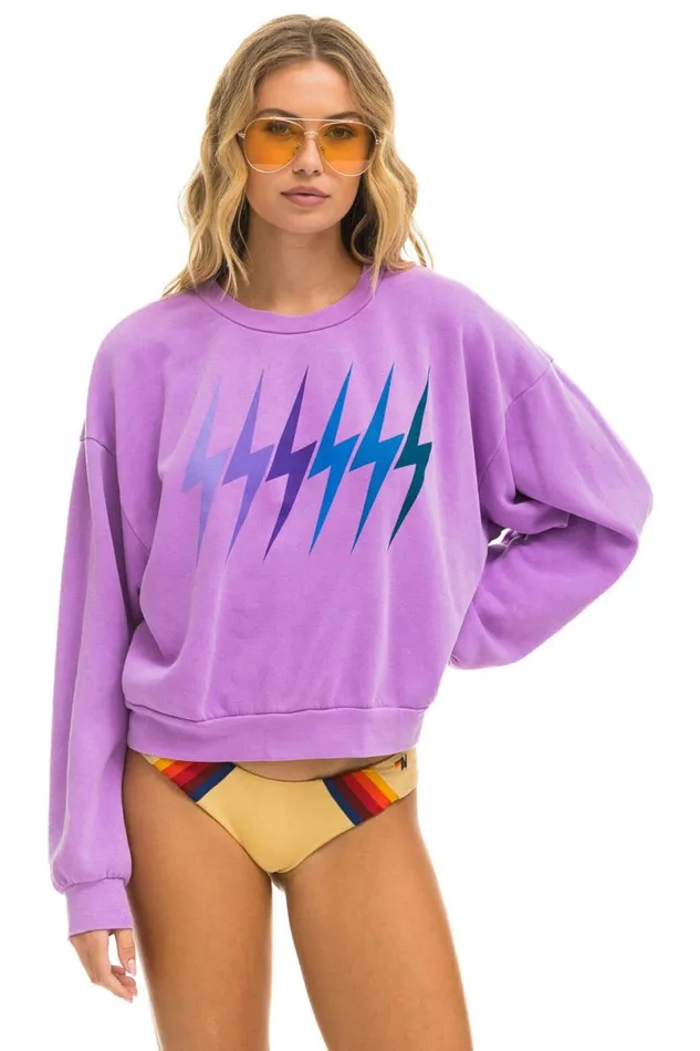 Bolt Gradient Relaxed Crew Sweatshirt 8211 Neon Purple Purple WomenMen Aviator Nation Sweatshirts
