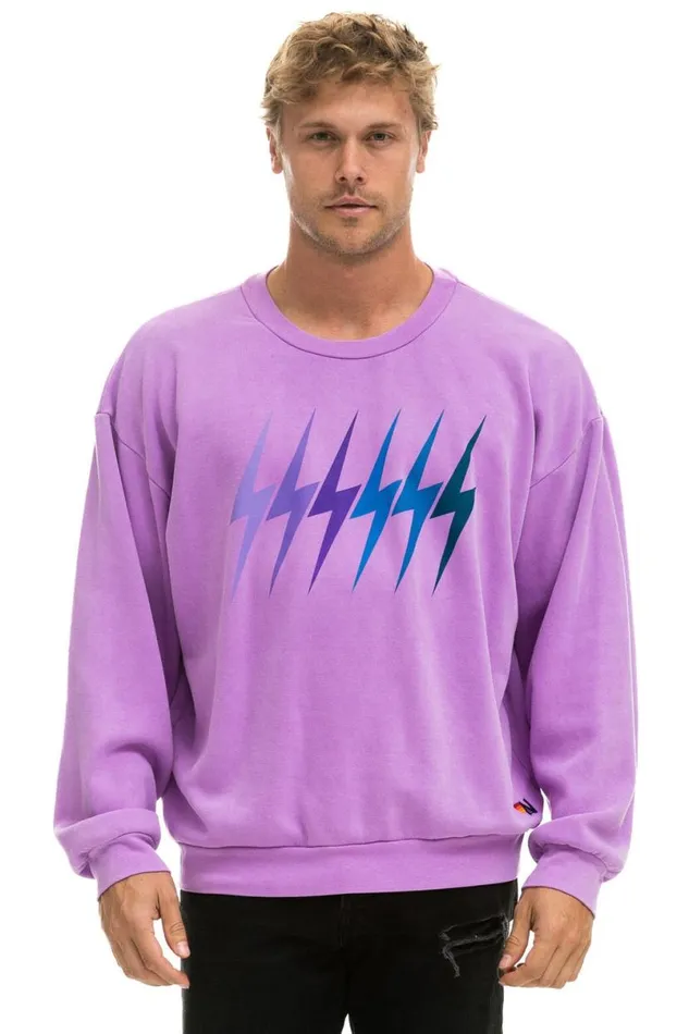 Bolt Gradient Relaxed Crew Sweatshirt 8211 Neon Purple Purple WomenMen Aviator Nation Sweatshirts