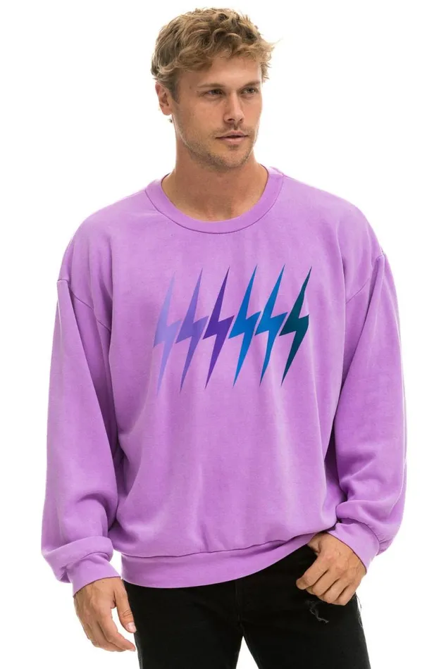 Bolt Gradient Relaxed Crew Sweatshirt 8211 Neon Purple Purple WomenMen Aviator Nation Sweatshirts