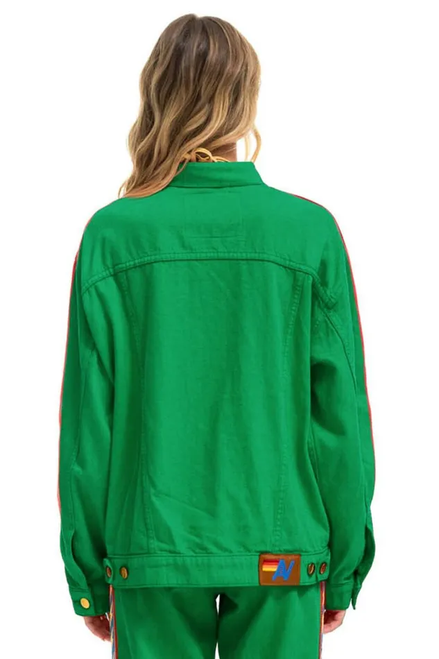 Bolt Stripe Oversized Concert Denim Jacket 8211 Kelly Green WomenMen Aviator Nation Denim