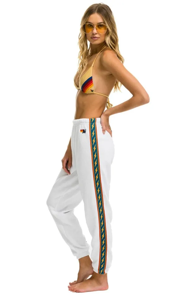 Bolt Stripe Sweatpants 8211 White Women Aviator Nation Sweatpants