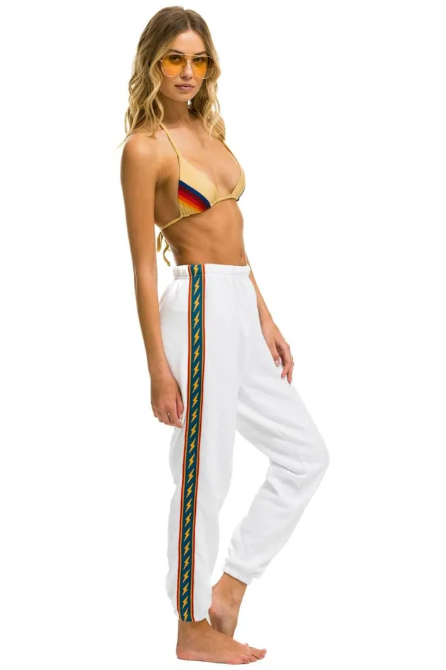 Bolt Stripe Sweatpants 8211 White Women Aviator Nation Sweatpants