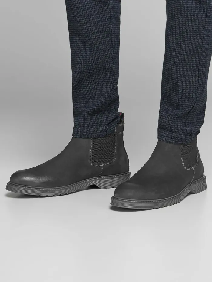 Boots JACK and JONES Mens LEATHER BOOTS Black Pirate Black Gift for Friend