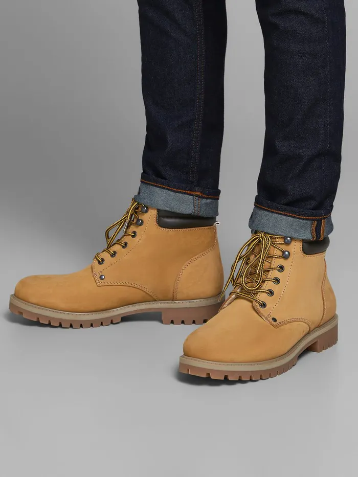 Boots JACK and JONES Mens NUBUCK LEATHER BOOTS Brown Honey On Sale