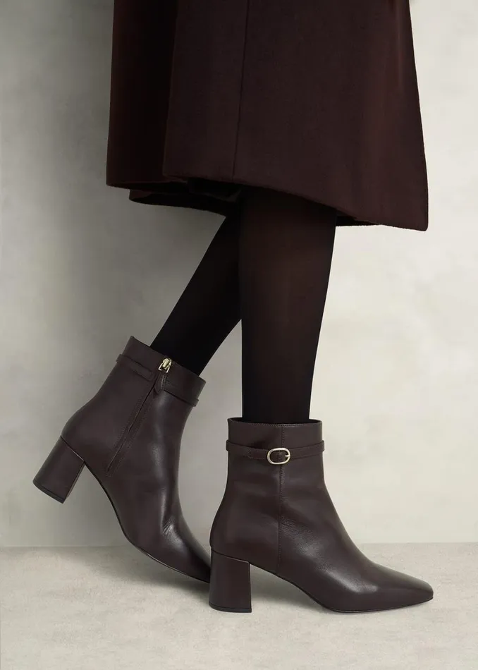 Boots Women HOBBS Gabriella Leather Ankle Boots Chocolate Brown