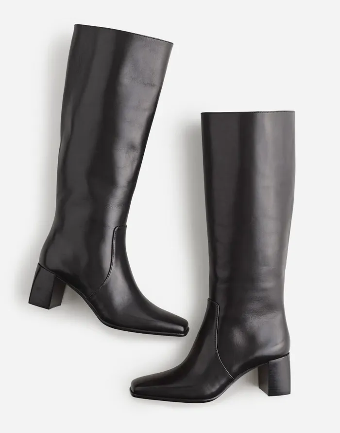 Boots Women Madewell The Zane KneeHigh Boot In Leather True Black