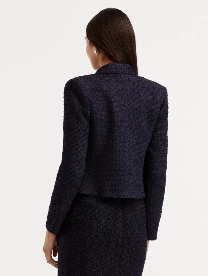 Boucle Tweed Jacket Dark Navy Women Oscar De La Renta Jackets and Coats Boucle Tweed Jacket Dark Navy Women Oscar De La Renta Jackets and Coats