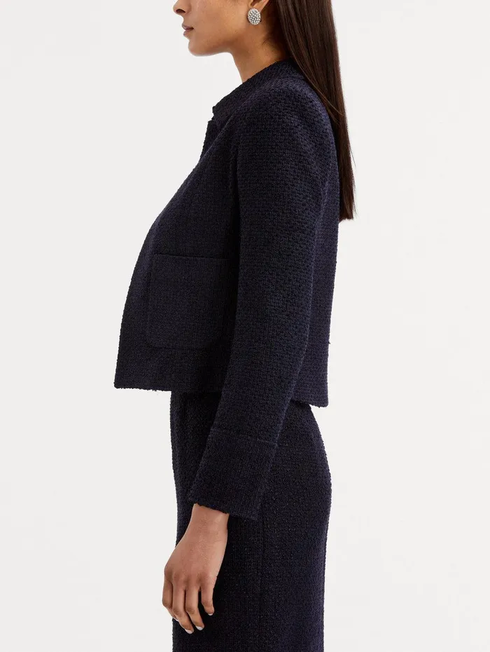 Boucle Tweed Jacket Dark Navy Women Oscar De La Renta Jackets and Coats Boucle Tweed Jacket Dark Navy Women Oscar De La Renta Jackets and Coats