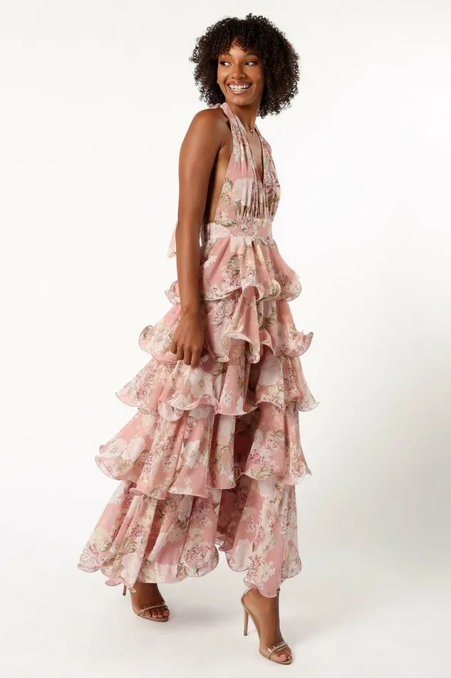 Bouquet Halterneck Maxi Dress Pink Women Floral Dresses Petal and Pup