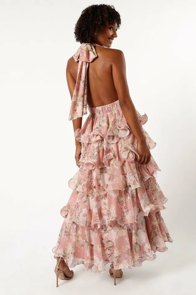 Bouquet Halterneck Maxi Dress Pink Women Floral Dresses Petal and Pup
