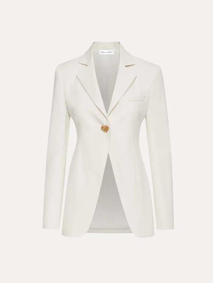 Button Detail SingleBreasted Blazer Ivory Women Oscar De La Renta Jackets and Coats Button Detail SingleBreasted Blazer Ivory Women Oscar De La Renta Jackets and Coats