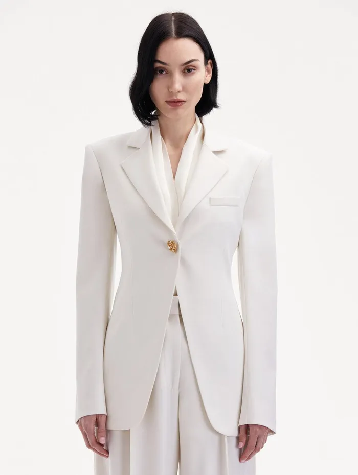 Button Detail SingleBreasted Blazer Ivory Women Oscar De La Renta Jackets and Coats Button Detail SingleBreasted Blazer Ivory Women Oscar De La Renta Jackets and Coats
