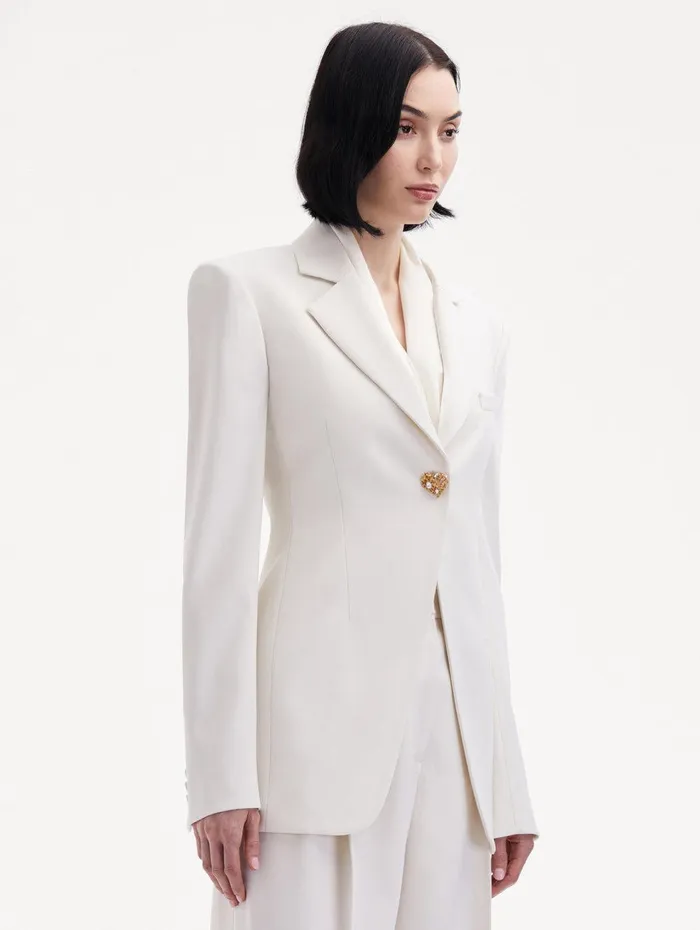 Button Detail SingleBreasted Blazer Ivory Women Oscar De La Renta Jackets and Coats Button Detail SingleBreasted Blazer Ivory Women Oscar De La Renta Jackets and Coats