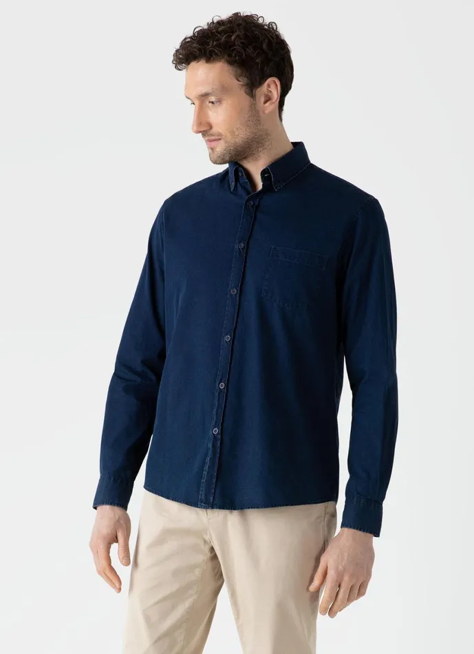 Button Down Denim Shirt Indigo Men SUNSPEL Shirts