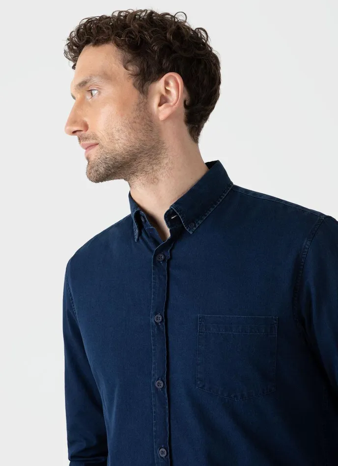 Button Down Denim Shirt Indigo Men SUNSPEL Shirts
