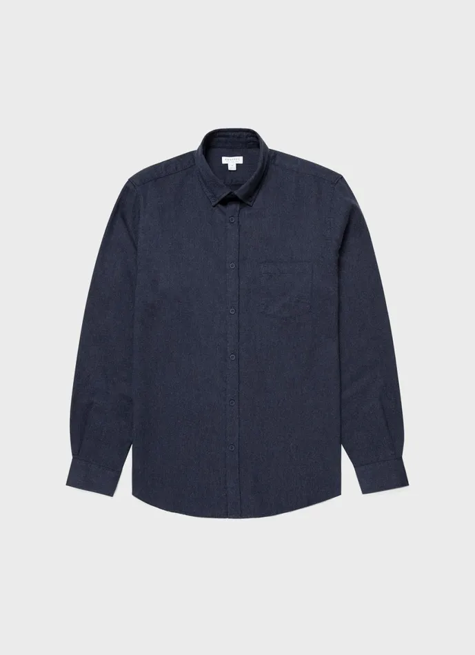 Button Down Flannel Shirt Navy Melange Men SUNSPEL Shirts