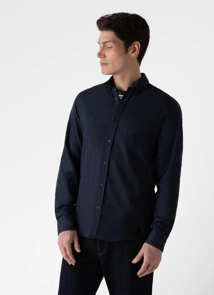 Button Down Flannel Shirt Navy Melange Men SUNSPEL Shirts