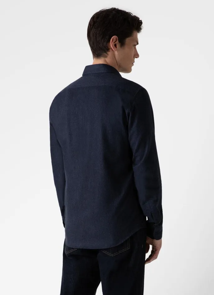 Button Down Flannel Shirt Navy Melange Men SUNSPEL Shirts
