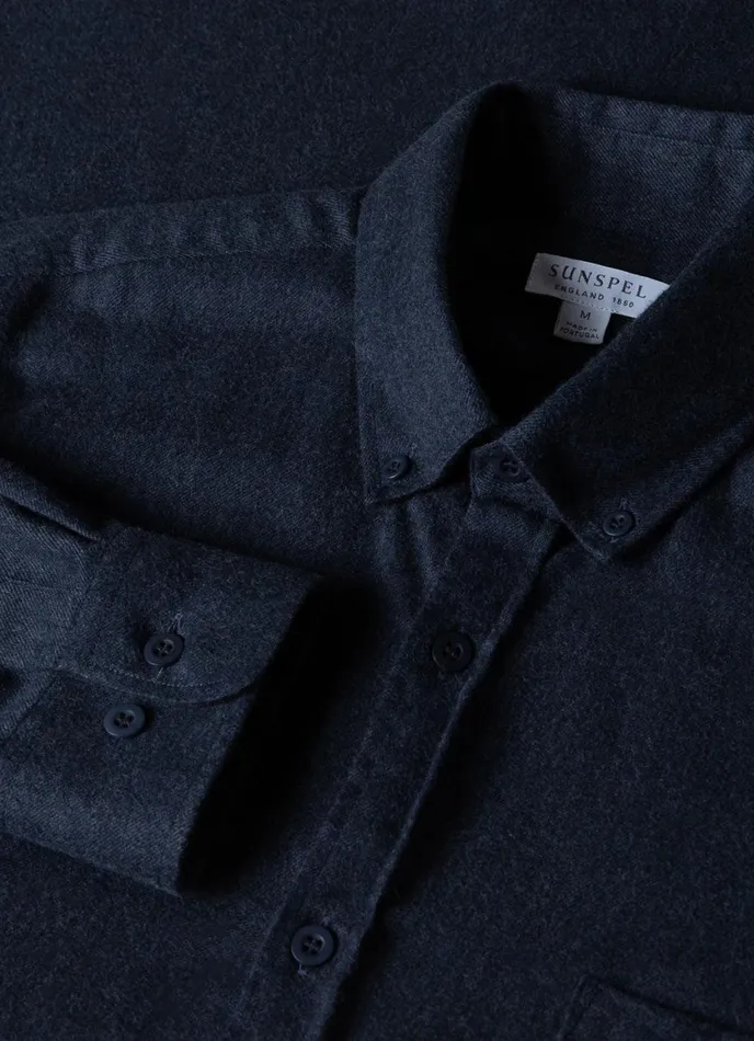 Button Down Flannel Shirt Navy Melange Men SUNSPEL Shirts