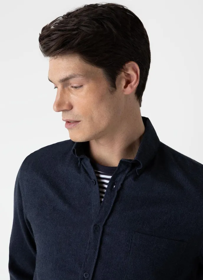 Button Down Flannel Shirt Navy Melange Men SUNSPEL Shirts
