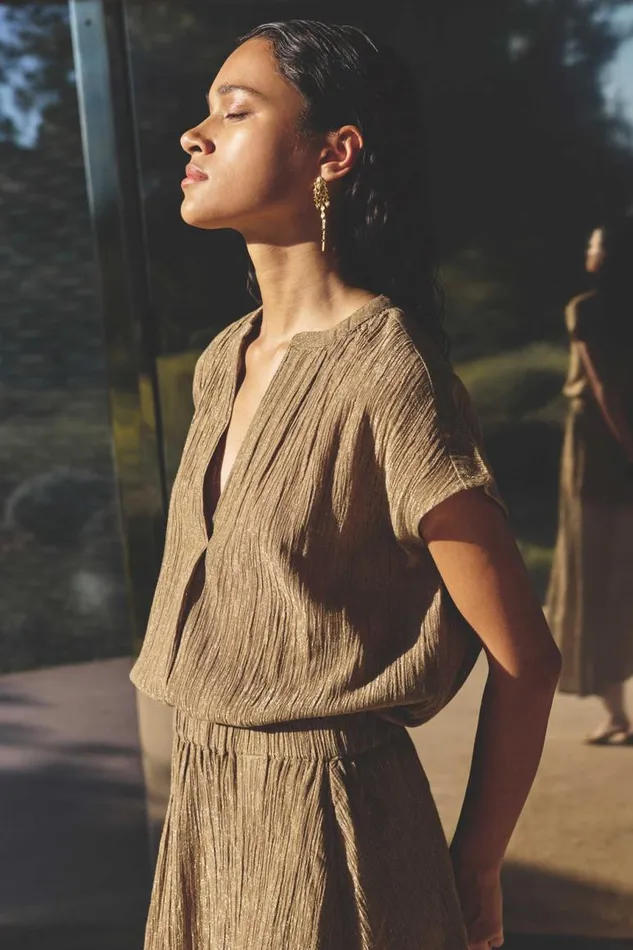 ByBar Blouses Vrouwelijk Amie Lurex Blouse Gold