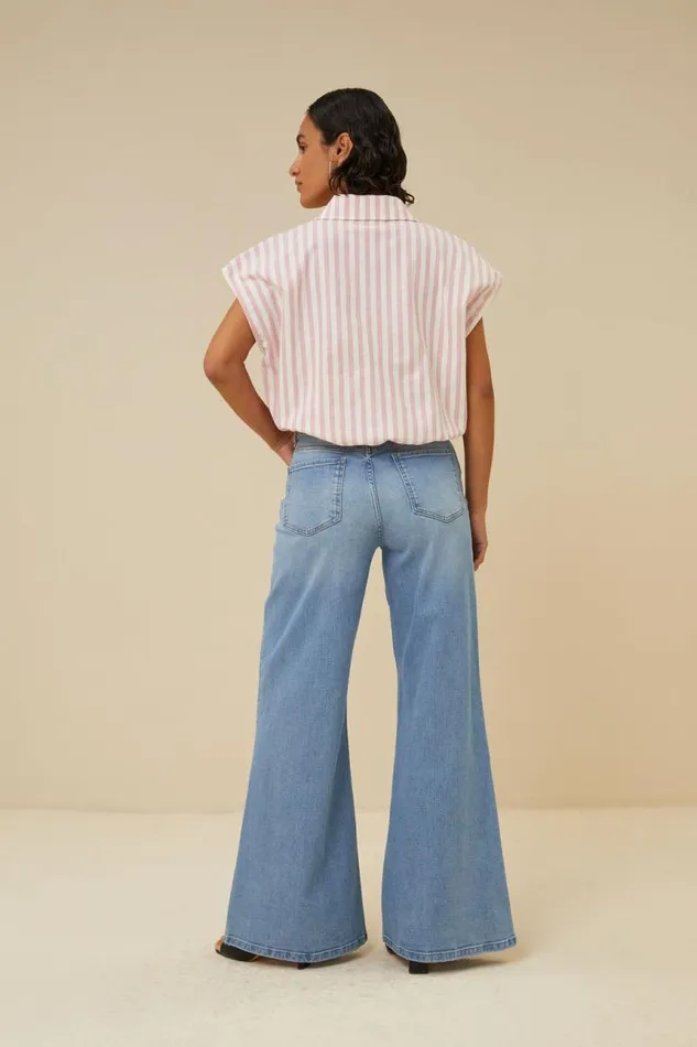 ByBar Blouses Vrouwelijk Bieke Linen Stripe Blouse Bubblegum ByBar Blouses Vrouwelijk Bieke Linen Stripe Blouse Bubblegum