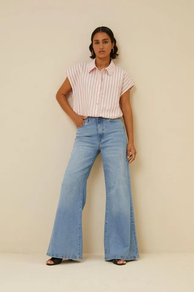 ByBar Blouses Vrouwelijk Bieke Linen Stripe Blouse Bubblegum ByBar Blouses Vrouwelijk Bieke Linen Stripe Blouse Bubblegum
