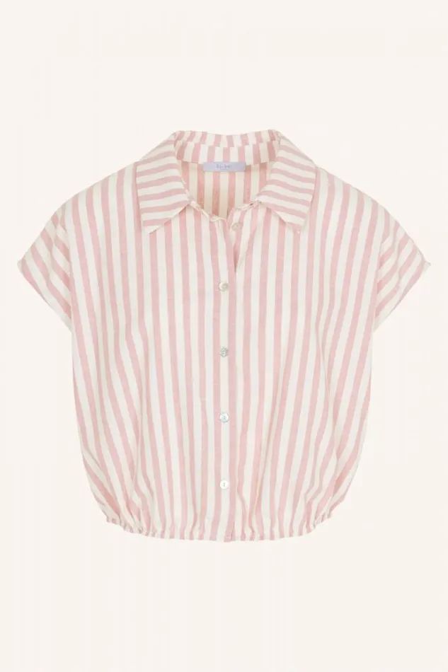 ByBar Blouses Vrouwelijk Bieke Linen Stripe Blouse Bubblegum ByBar Blouses Vrouwelijk Bieke Linen Stripe Blouse Bubblegum