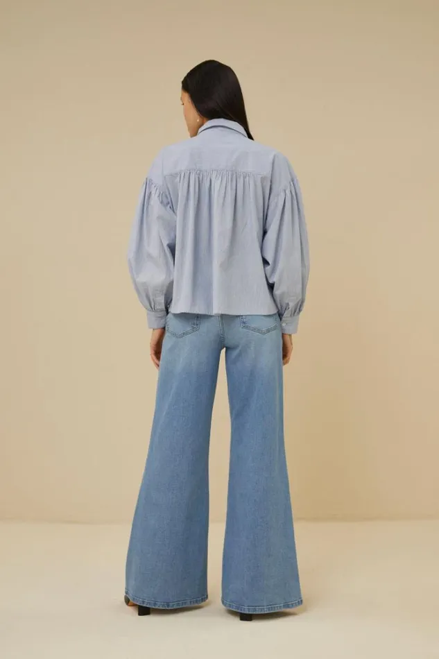 ByBar Blouses Vrouwelijk Sarah Short Pin Stripe Blouse Indi Grey ByBar Blouses Vrouwelijk Sarah Short Pin Stripe Blouse Indi Grey