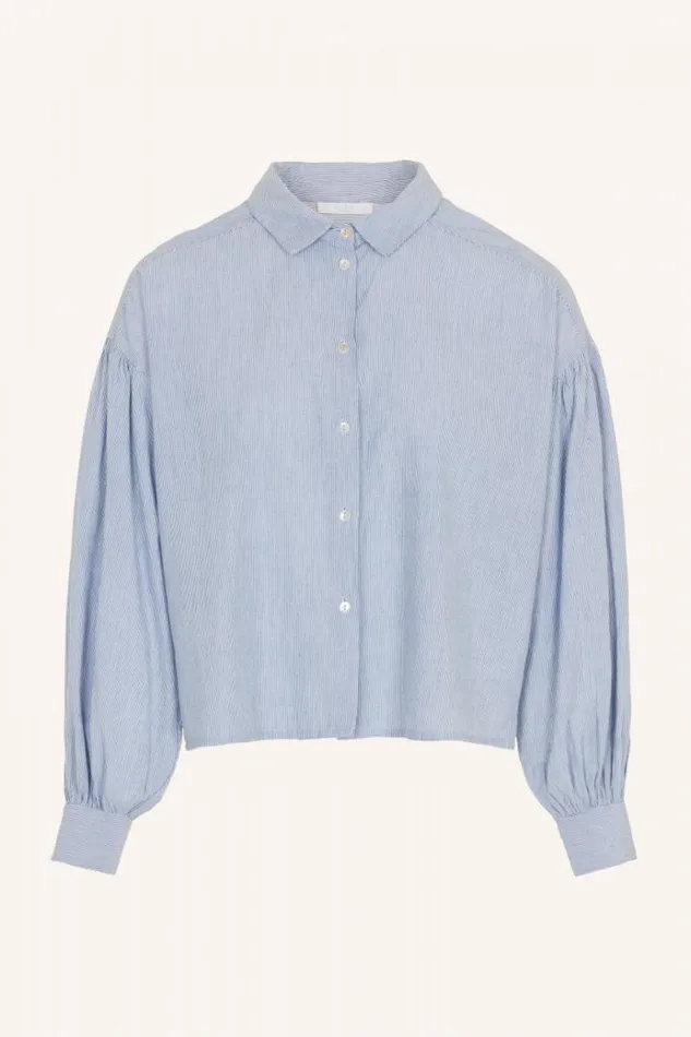 ByBar Blouses Vrouwelijk Sarah Short Pin Stripe Blouse Indi Grey ByBar Blouses Vrouwelijk Sarah Short Pin Stripe Blouse Indi Grey