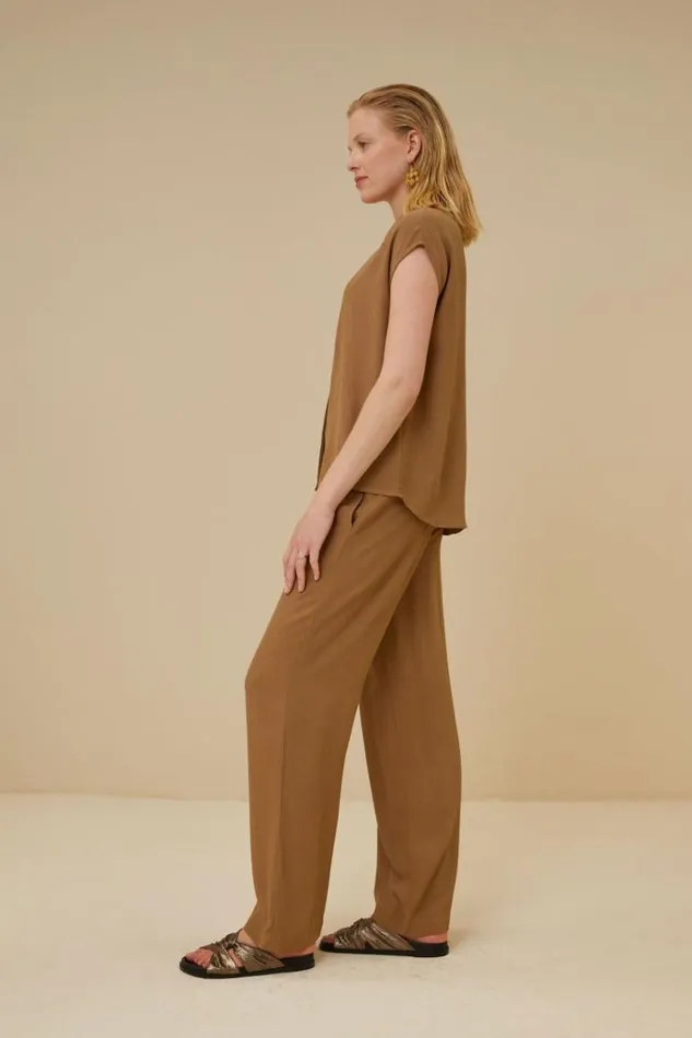 ByBar Broeken Vrouwelijk Robyn Viscose Pant Khaki ByBar Broeken Vrouwelijk Robyn Viscose Pant Khaki