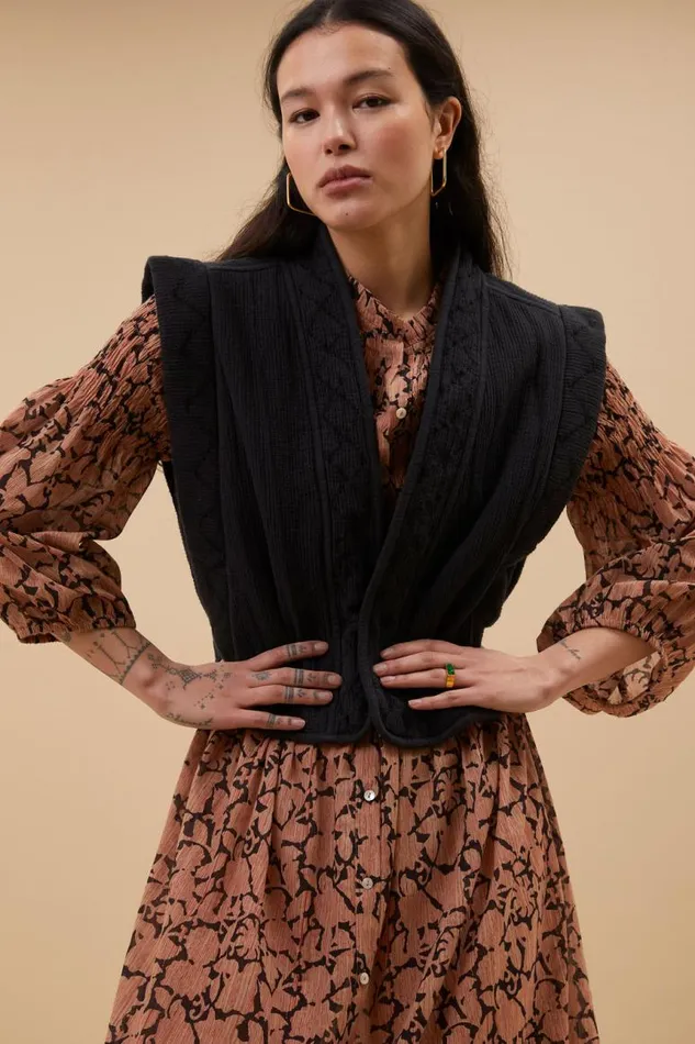ByBar Gilets and Spencers Vrouwelijk Isla Embroidery Jacket Jet Black ByBar Gilets and Spencers Vrouwelijk Isla Embroidery Jacket Jet Black