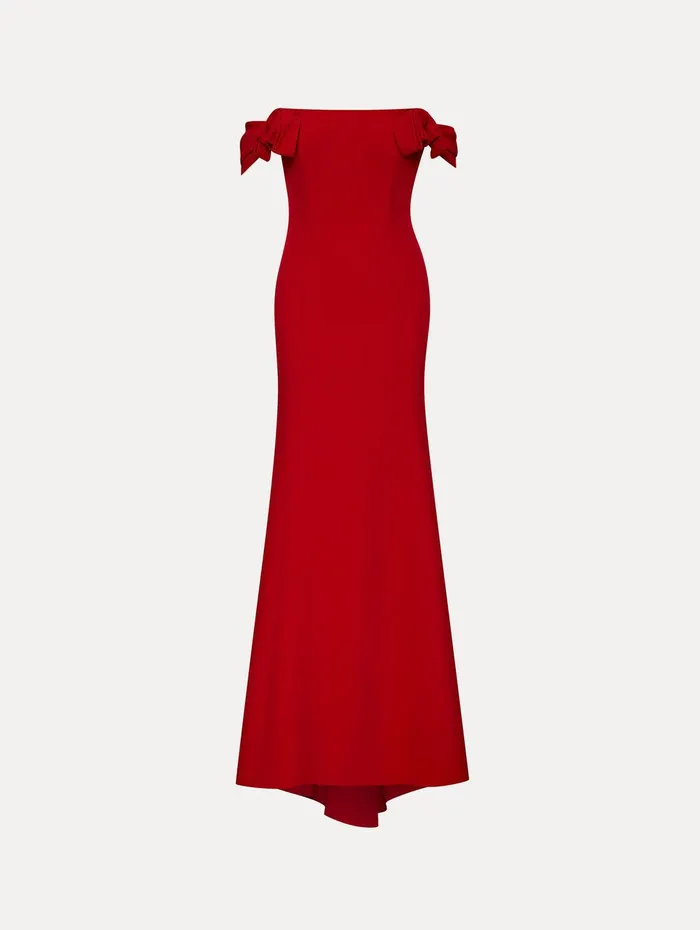 Cady Off Shoulder Peasante Gown Crimson Women Oscar De La Renta Gowns and Caftans