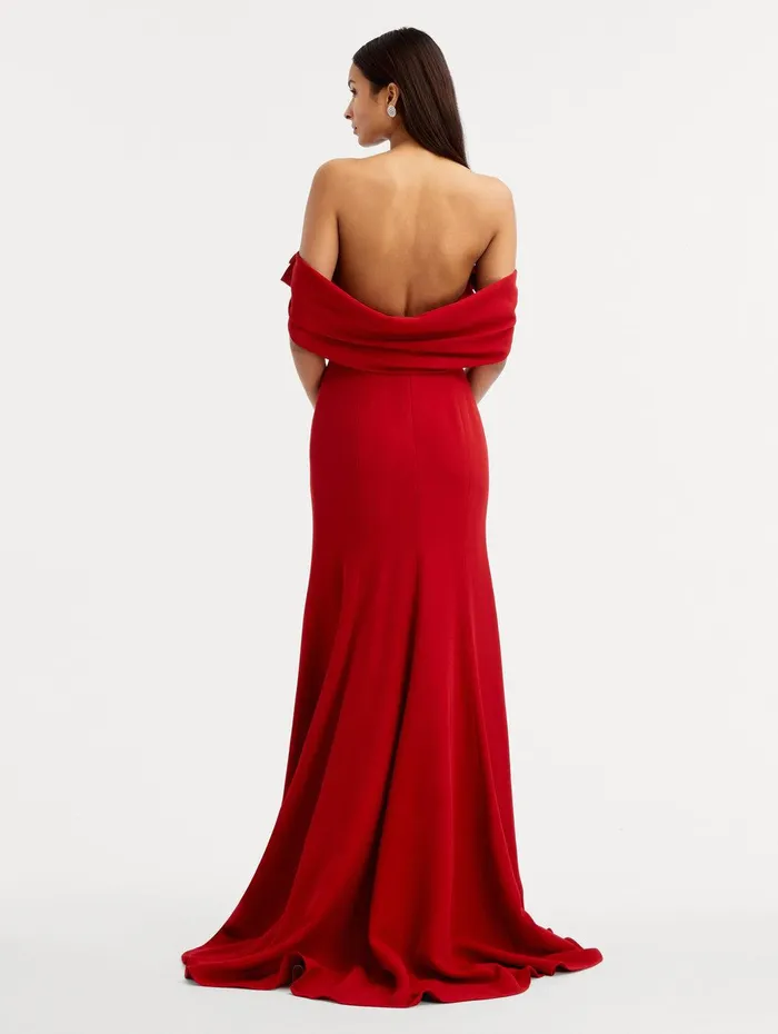 Cady Off Shoulder Peasante Gown Crimson Women Oscar De La Renta Gowns and Caftans Cady Off Shoulder Peasante Gown Crimson Women Oscar De La Renta Gowns and Caftans