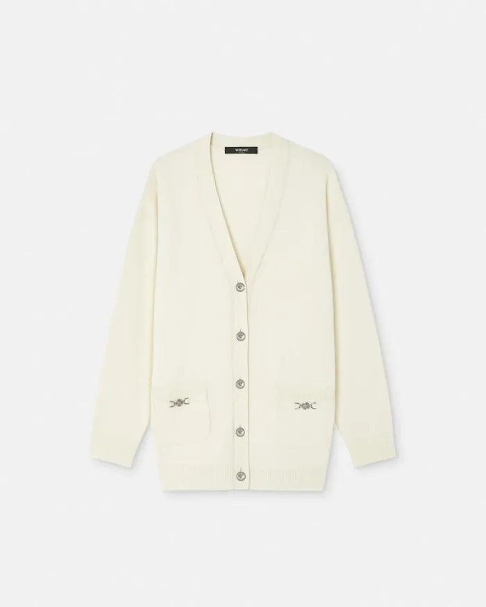 CashmereBlend Oversize Cardigan White Women Versace Knitwear