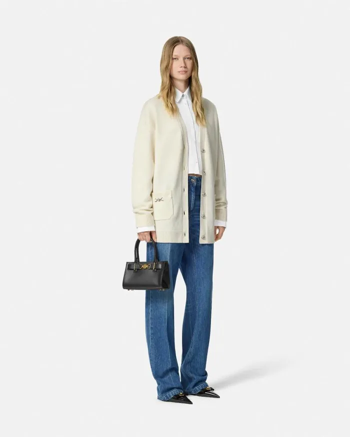 CashmereBlend Oversize Cardigan White Women Versace Knitwear